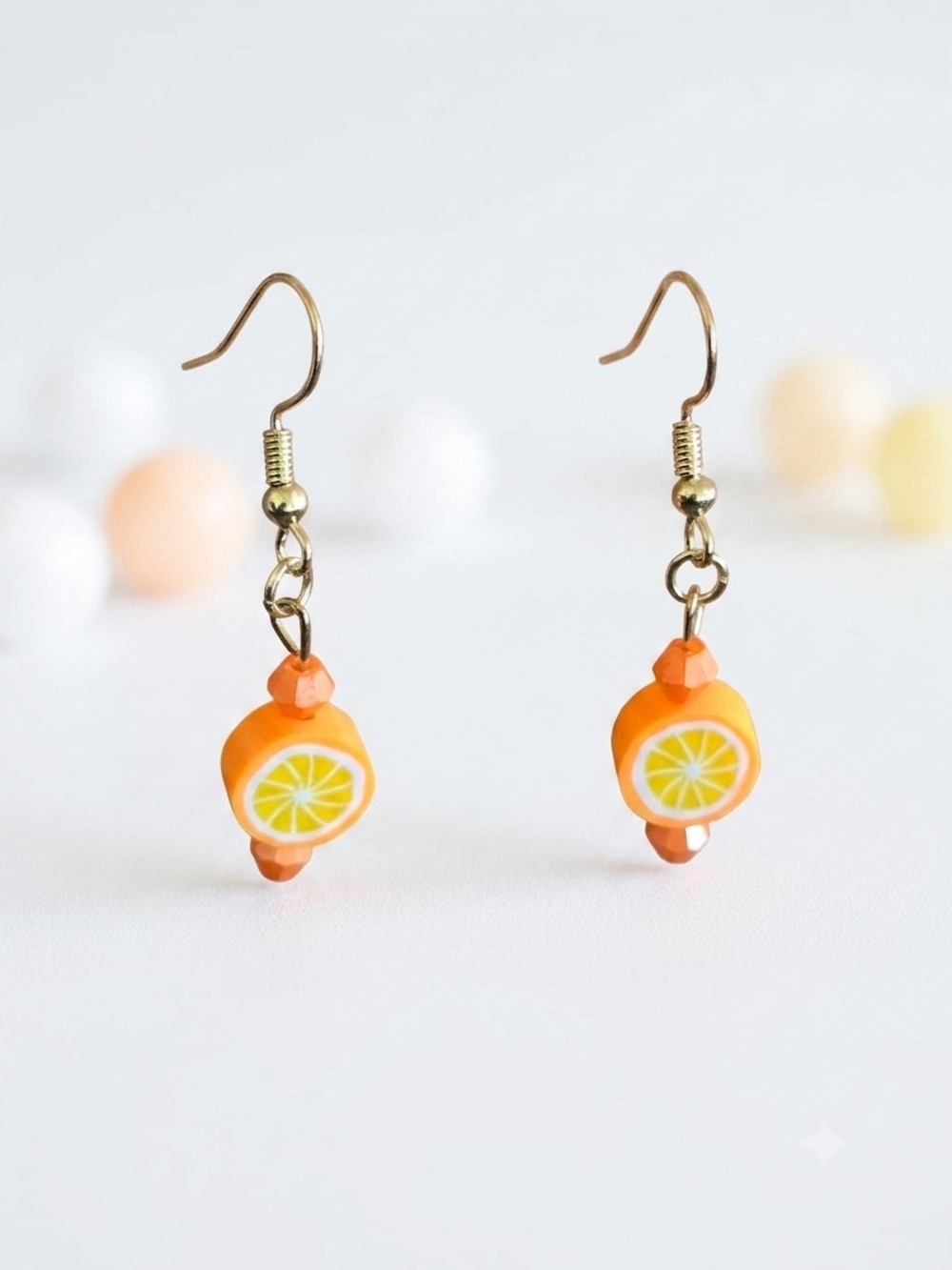 Handmade Citrus Orange Slice Dangle Earrings | Summer Fruit Jewelry - Picture 2 of 5